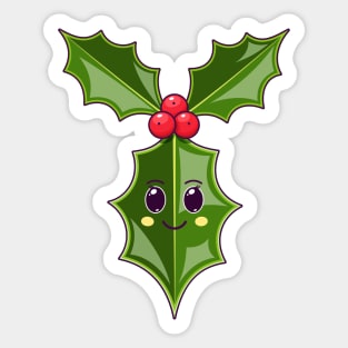 Cartoon Kawaii Holly Leaf with Smile Sticker